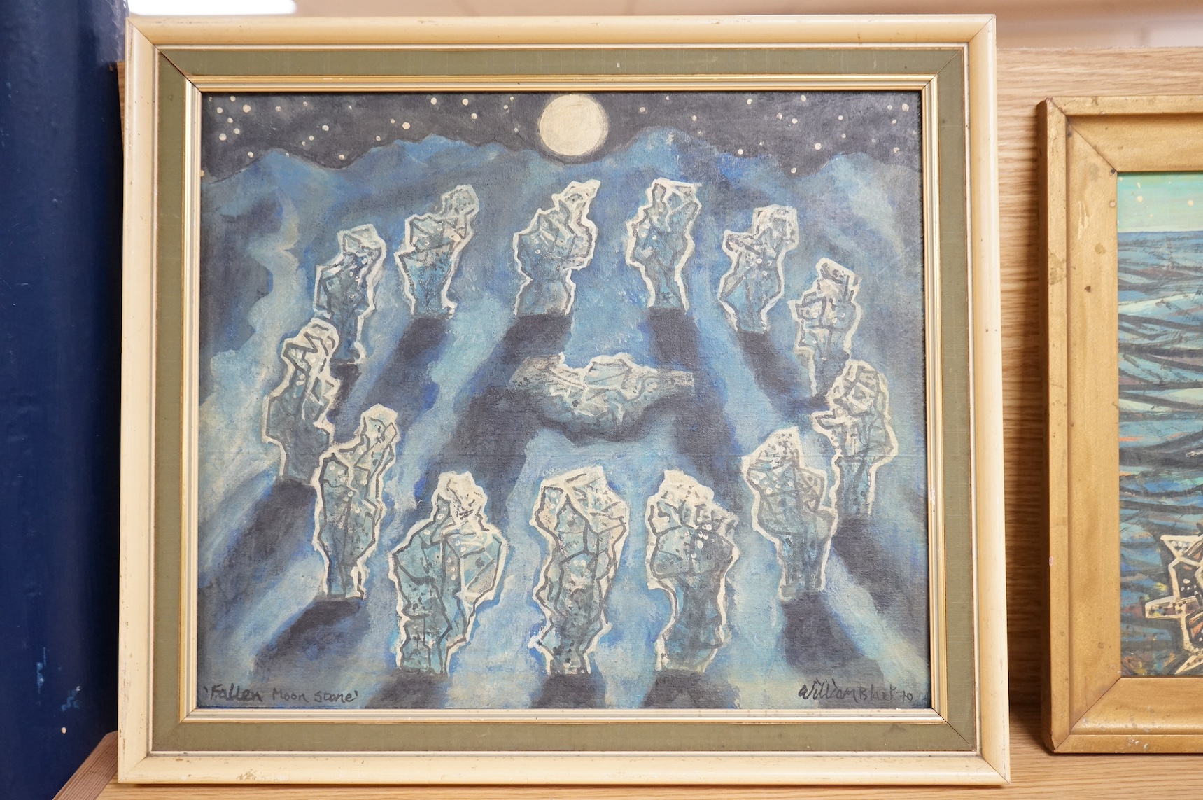 William Black (Cornish, 20th. C), oil on canvas board, 'Fallen moonstone', signed and dated '70, 29 x 34cm. Condition - good